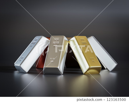 Eight common precoius Bullion Bars arranged into prism Eight common precoius Bullion Bars arranged into prism 123163500
