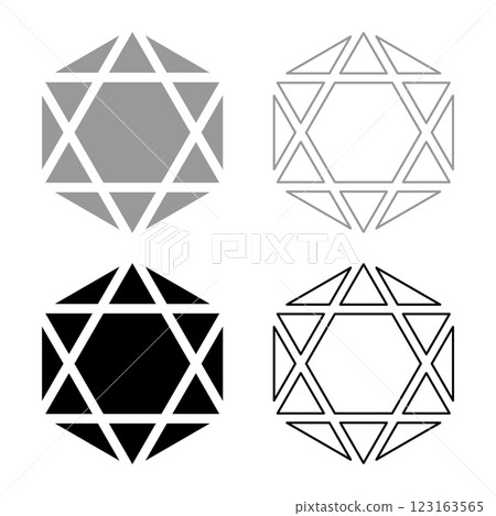 Octagedron icosahedron sacred geometry symbol set icon grey black color vector illustration image solid fill outline contour line thin flat style 123163565