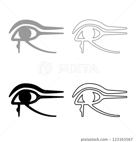 Eye god Horus Egyptian symbol mystical protective amulet of Pharaohs paganism Uadzhat sign Uadzhet set icon grey black color vector illustration image solid fill outline contour line thin flat style 123163567