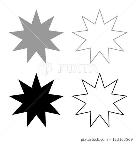 Six pointed star Bahaism Baha'i Bahai symbol unity and harmony between different religions cultures set icon grey black color vector illustration image solid fill outline contour line thin flat style Six pointed star Bahaism Baha'i Bahai symbol unity and harmony between different religions cultures set icon grey black color vector illustration image solid fill outline contour line thin flat style 123163569