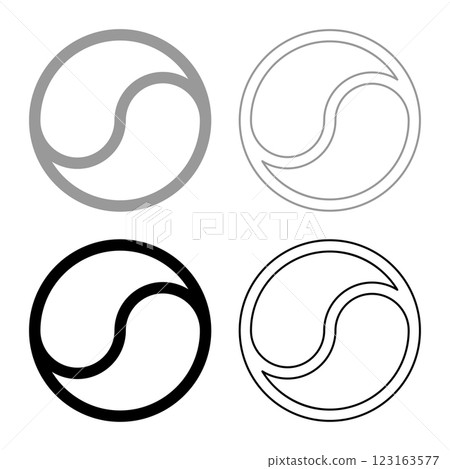 Yin Yang Taoism symbol harmony equilibrium concept set icon grey black color vector illustration image solid fill outline contour line thin flat style 123163577