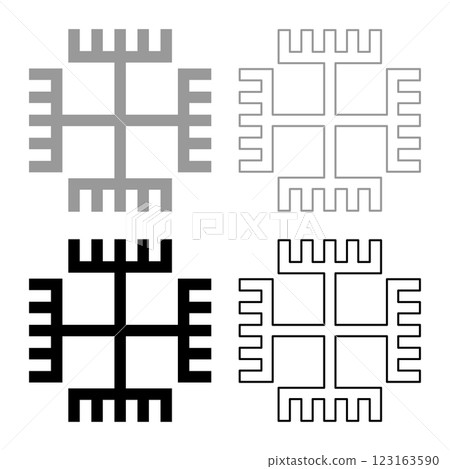 Hands of God Motherhood Native Slavic Faith symbol paganism set icon grey black color vector illustration image solid fill outline contour line thin flat style 123163590