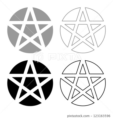 Pentakl Neopagan Wicca Pentacle Neo paganism sign five pointed star in circle inside round Pentagram magic symbol set icon grey black color vector illustration image solid fill outline contour line Pentakl Neopagan Wicca Pentacle Neo paganism sign five pointed star in circle inside round Pentagram magic symbol set icon grey black color vector illustration image solid fill outline contour line 123163596