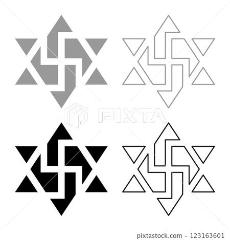Raelism symbol David star of the galaxy Raeliteli set icon grey black color vector illustration image solid fill outline contour line thin flat style 123163601