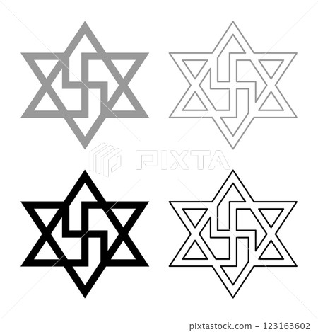 Raelism symbol David star of the galaxy Raeliteli set icon grey black color vector illustration image solid fill outline contour line thin flat style 123163602