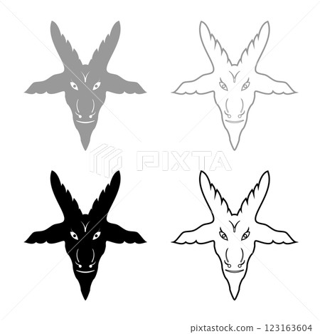 Head goat Symbol Satanism of Lavaeus Sigil of Baphomet sign set icon grey black color vector illustration image solid fill outline contour line thin flat style Head goat Symbol Satanism of Lavaeus Sigil of Baphomet sign set icon grey black color vector illustration image solid fill outline contour line thin flat style 123163604