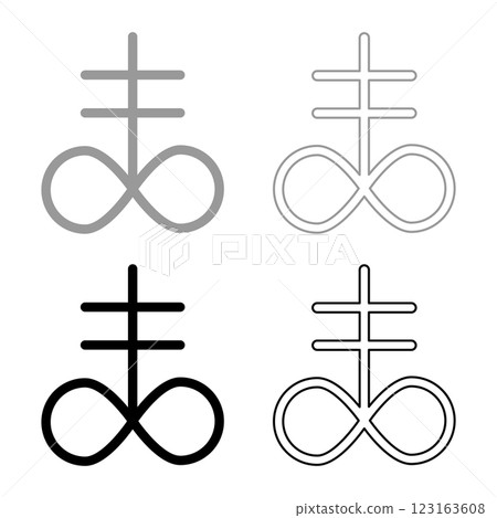 Satanic Cross Theistic satanism symbol set icon grey black color vector illustration image solid fill outline contour line thin flat style 123163608