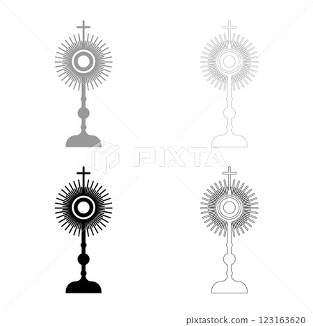 Monstrance Christi Sacrament of the eucharist set icon grey black color vector illustration image solid fill outline contour line thin flat style 123163620