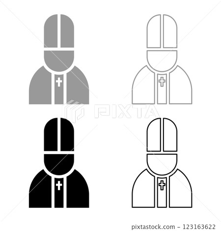 Pope catolic Man Church bishop set icon grey black color vector illustration image solid fill outline contour line thin flat style Pope catolic Man Church bishop set icon grey black color vector illustration image solid fill outline contour line thin flat style 123163622