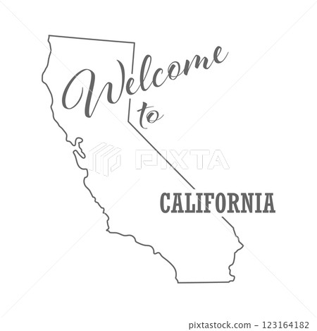 Welcome to California. Outline of the state with a welcome inscription. A template for covers, banners, posters, and posters. 123164182