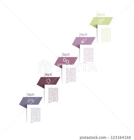 5 stages of development, improvement or training. Infographics with visual action icons for business, finance, project, plan or marketing 5 stages of development, improvement or training. Infographics with visual action icons for business, finance, project, plan or marketing 123164188
