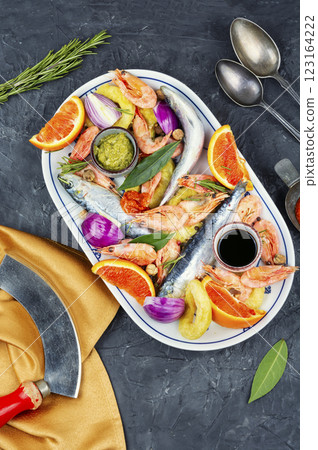 The concept of cooking, marinating fish. The concept of cooking, marinating fish. 123164222
