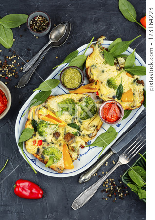 Herb omelet with broccoli. 123164223