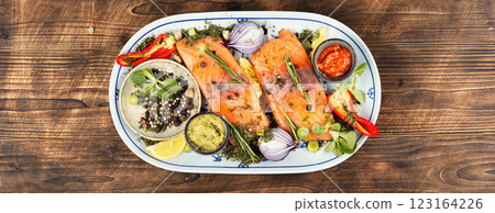 Fresh salmon, healthy lifestyle. Fresh salmon, healthy lifestyle. 123164226