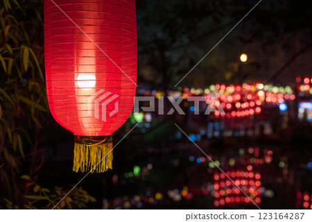 Red Paper Lanterns Illuminating a Chinese Night Red Paper Lanterns Illuminating a Chinese Night 123164287