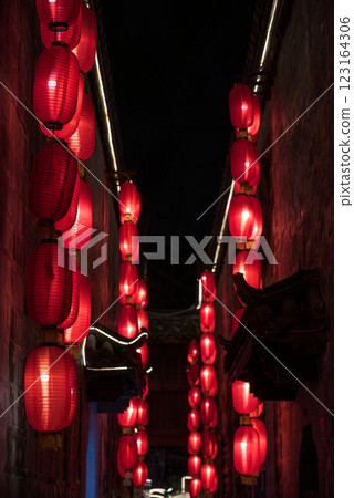 Red Traditional Chinese Lanterns at Night 123164306