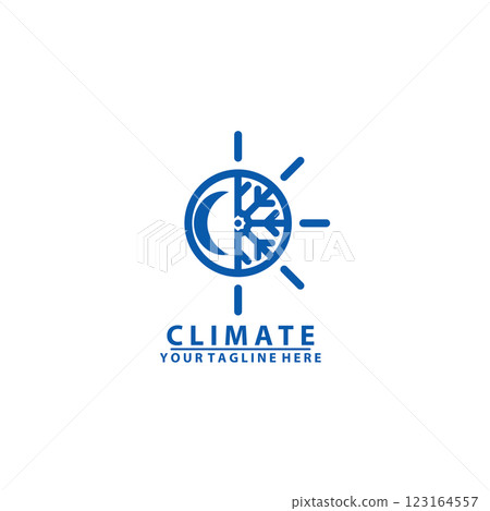 Hot and cold symbol. Sun and snowflake all season concept logo. Hot and cold symbol. Sun and snowflake all season concept logo. 123164557