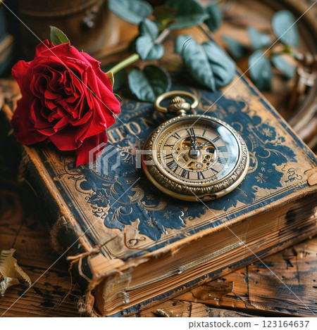 Vintage Pocket Watch and Rose 123164637