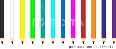 A set of three-dimensional hexagonal pencils with colorful handles 123164714