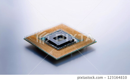a modern microchip processor with intricate gold connectors on a white background, symbolizing advanced computing, artificial intelligence, and semiconductor technology, electronic circuits a modern microchip processor with intricate gold connectors on a white background, symbolizing advanced computing, artificial intelligence, and semiconductor technology, electronic circuits 123164810