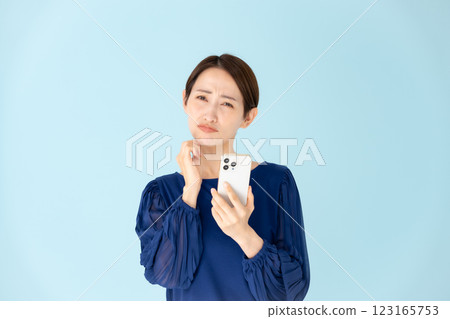 女人，休閒，肖像，智慧型手機，煩惱 123165753