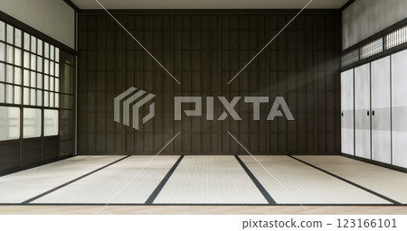 A large Japanese style dojo hall and floor tatami mat. A large Japanese style dojo hall and floor tatami mat. 123166101