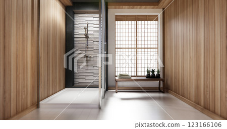 shower and Toilet and decoration on modern toilet room japanese style .3D rendering 123166106