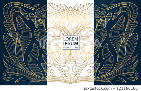 Vector set of gold line floral patterns, luxury elegant nature design, leaf modern flower backgrounds. Royal package, wine, cosmetic vip product, art deco elements. 123166166