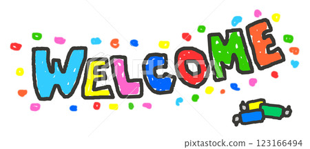 Illustration of the English word "welcome" meaning to welcome or greet 123166494