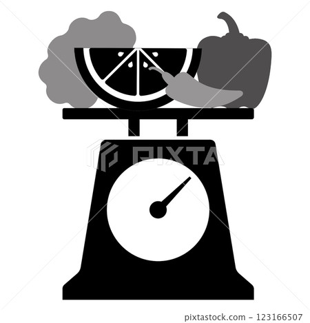 weighing scale, vegetables and fruits icon, graphics, symbols and designs for use in various types of work and businesses weighing scale, vegetables and fruits icon, graphics, symbols and designs for use in various types of work and businesses 123166507