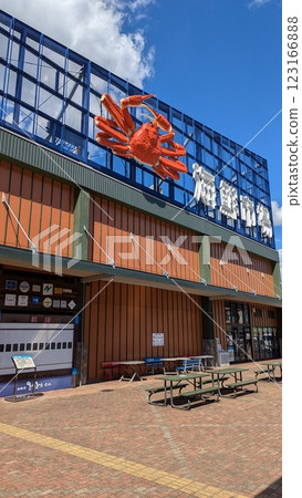 The entrance and roof sign of Maizuru Port Toretore Center Seafood Market The entrance and roof sign of Maizuru Port Toretore Center Seafood Market 123166888
