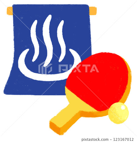 簡單插畫、蠟筆觸感、溫泉和乒乓球 123167012