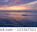 The crimson-hued sea and sky before sunrise at Kujukuri Coast 123167321