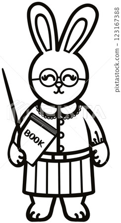 Outline Rabbits black line hand-drawn, Clothes for Career  set cute little hares     characters. Kawaii for kids to Dream career. 123167388
