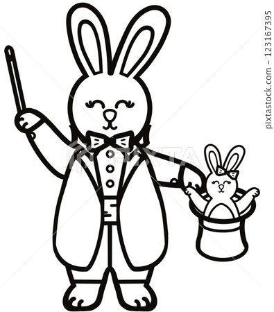 Outline Rabbits black line hand-drawn, Clothes for Career  set cute little hares     characters. Kawaii for kids to Dream career. 123167395
