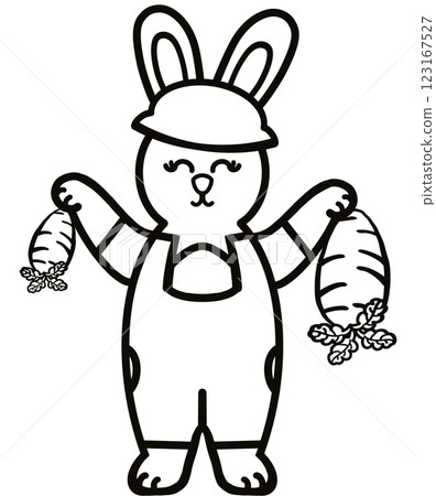 Outline Rabbits black line hand-drawn, Clothes for Career  set cute little hares     characters. Kawaii for kids to Dream career. 123167527