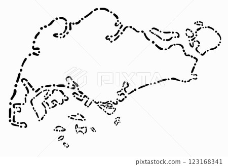 Doodle freehand dash line drawing of Singapore map. Doodle freehand dash line drawing of Singapore map. 123168341