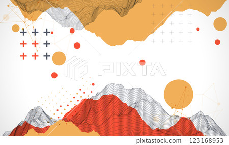 Trendy abstract wireframe background. Modern science or technology art elements. Surface illustration. Trendy abstract wireframe background. Modern science or technology art elements. Surface illustration. 123168953