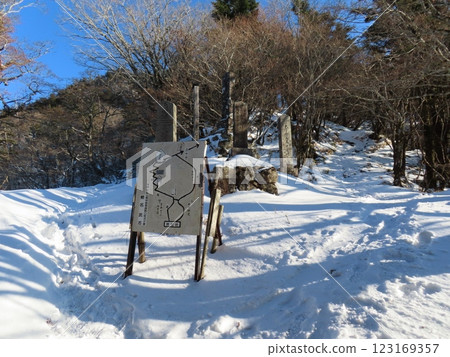 Sanjogatake in the middle of winter (a fork in the trail leading to the summit) 123169357