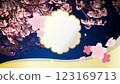 Cherry blossoms and gold frame Night Cherry Blossom Festival Title banner background material Horizontal Cherry blossoms and gold frame Night Cherry Blossom Festival Title banner background material Horizontal 123169713