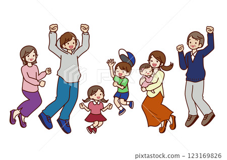 Three generation family jumping Three generation family jumping 123169826