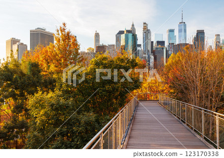 The New York Manhattan skyline during autumn 123170338