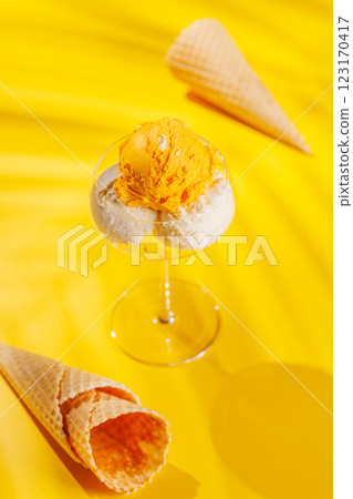 A refreshing ice cream set against a vibrant yellow background 123170417