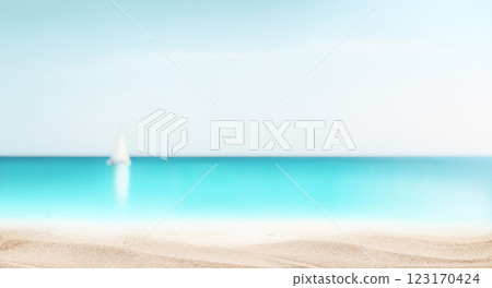 A serene seaside view with sailboat gently gliding on the horizon A serene seaside view with sailboat gently gliding on the horizon 123170424