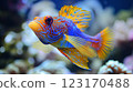Generative AI illustration of a vibrant sea fish in coral reefs 123170488