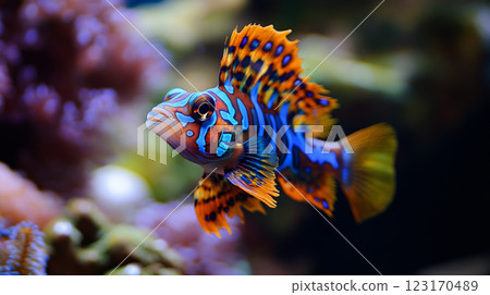 Generative AI illustration of a vibrant sea fish in coral reefs 123170489