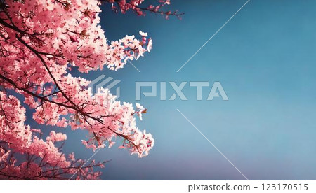 櫻花盛開和花瓣，新生命，櫻花觀賞標題橫幅，影印空間 123170515