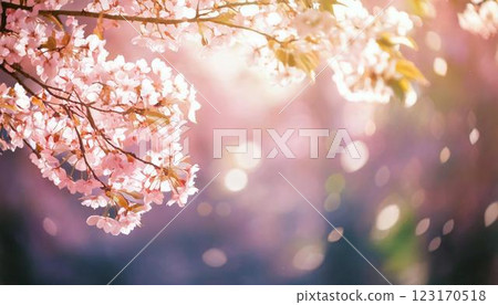 櫻花盛開和花瓣，新生命，櫻花觀賞標題橫幅，影印空間 123170518