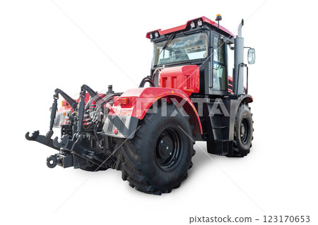 Red heavy wheeled tractor isolated on white background Red heavy wheeled tractor isolated on white background 123170653