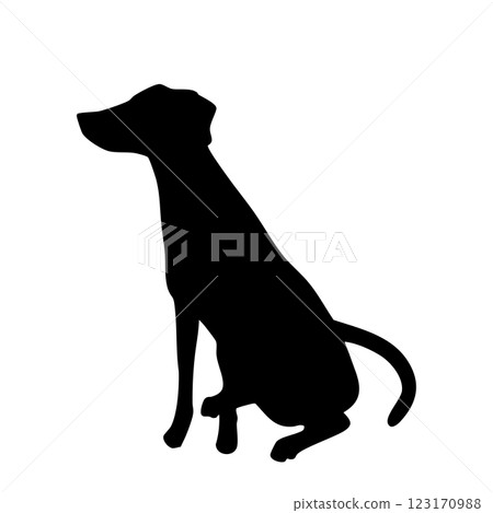 Sitting dog hound or pointer monochrome silhouette illustration 123170988